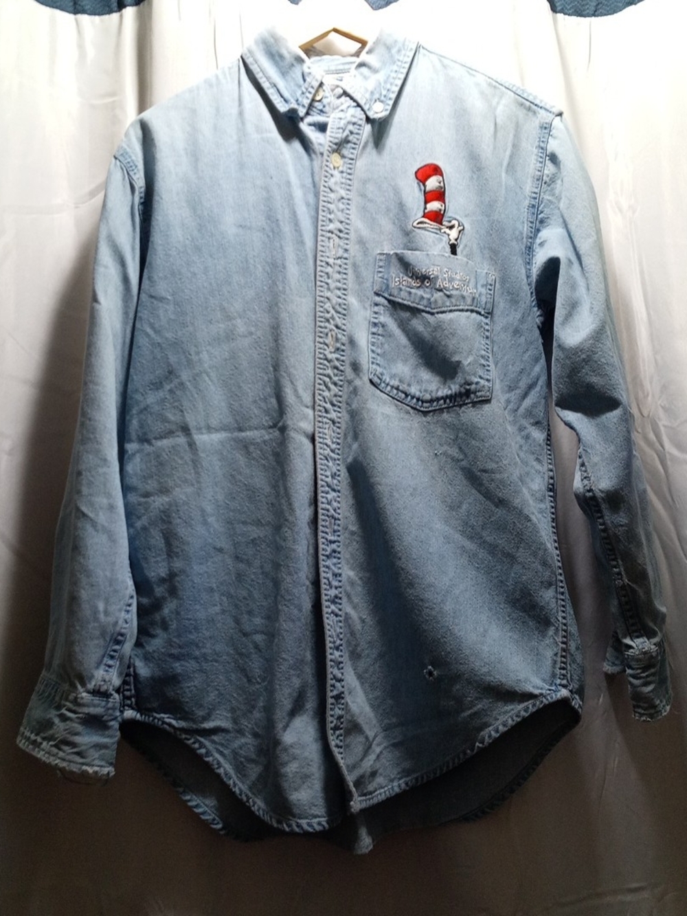 Light Wash Denim Button-Up Shirt with Dr. Seuss Patch